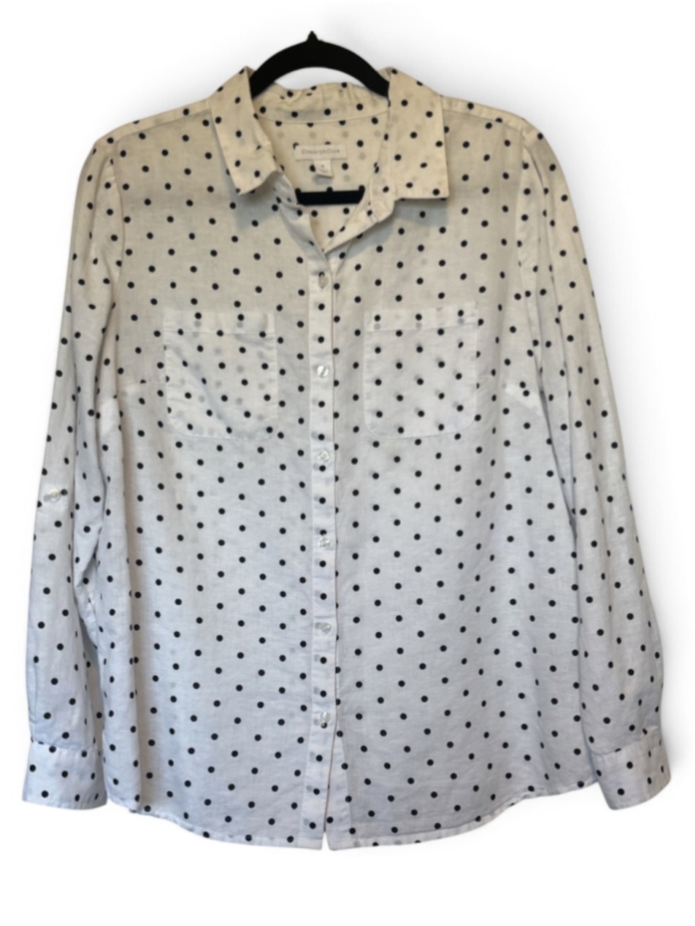 Charter Club Button Down Shirt Size M White Black Polka Dot